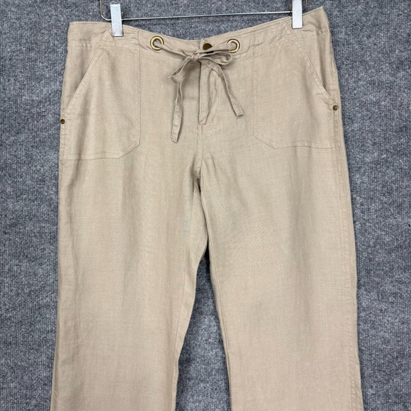 Cynthia Rowley Pants Womens 8 Khaki 100% Linen Adjustable Length NWT Lagenlook - Picture 2 of 15